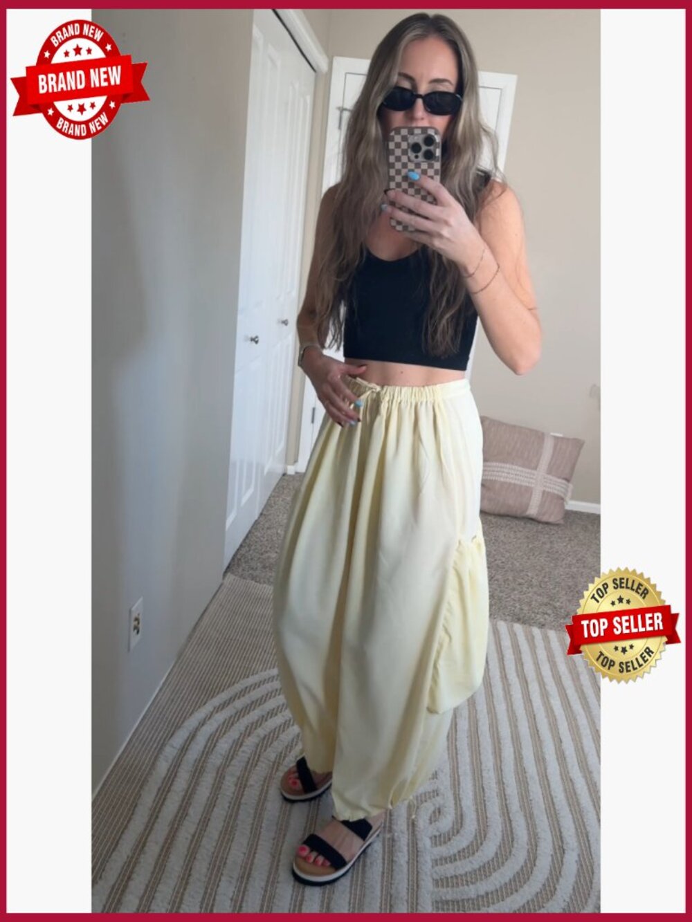 Drawstring Harem Pants with Pockets Boho Baggy Gauze Palazzo Summer Travel - Picture 7 of 7